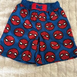 Boys Blue and Red Spider-Man Swim Trunks. 5/6
